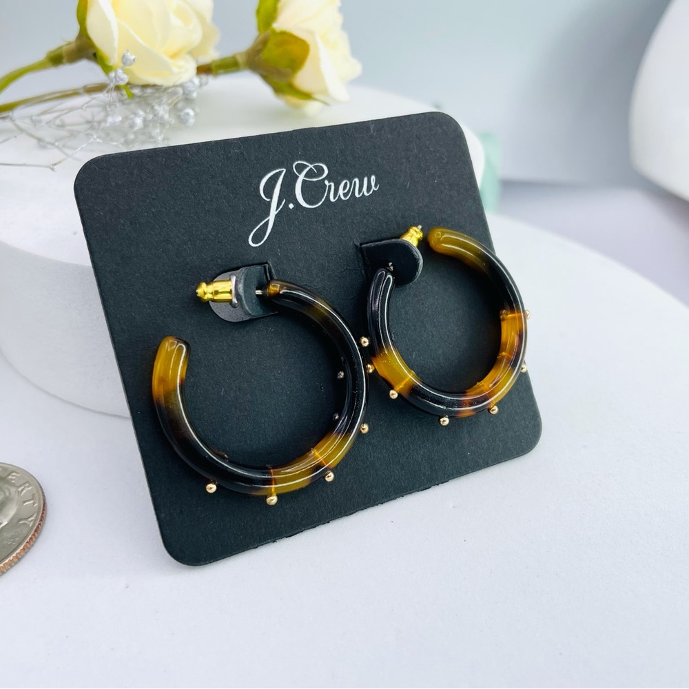 J.CREW Flower Tortoise Hoop Gold Bead Earrings firm price